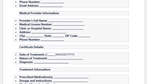 Medical treatment certificate form