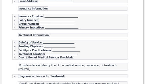 Medical treatment claim form template