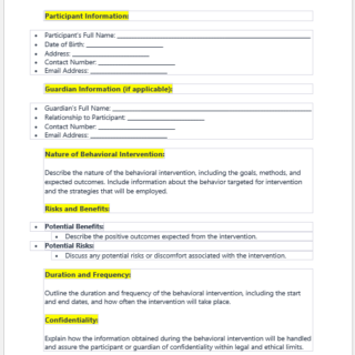 Behavioral Intervention Consent Form