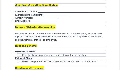 Behavioral Intervention Consent Form