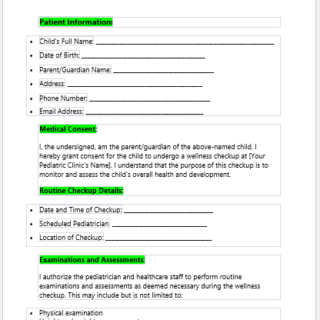 Child Wellness Checkup Consent Form