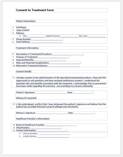 Consent to treatment form template