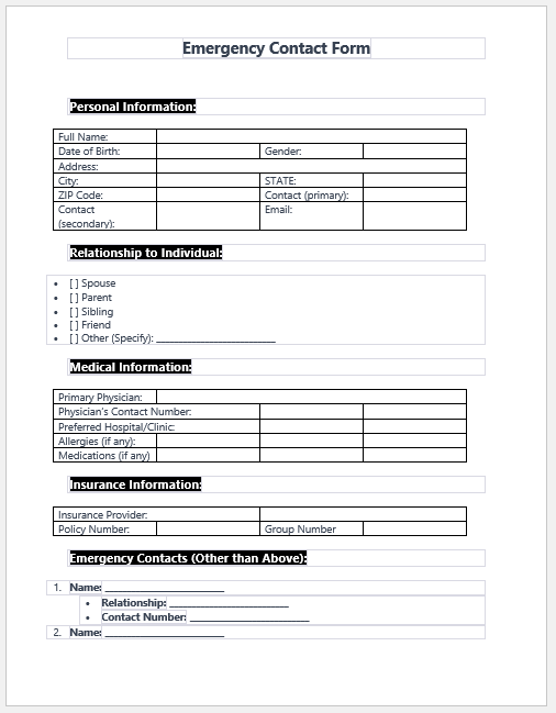 Emergency Contact Form