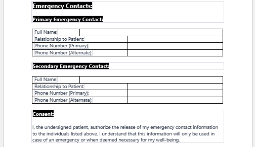 Emergency contact consent form
