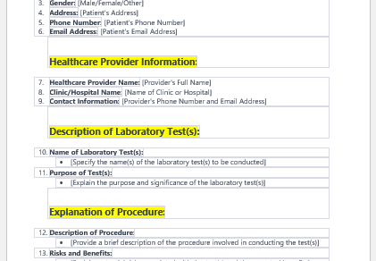 Laboratory and Test Consent Form