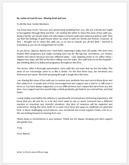 Letter to Family about Miscarriage