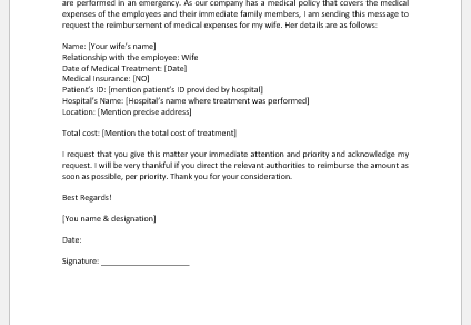 Medical Expense Reimbursement Request Letter