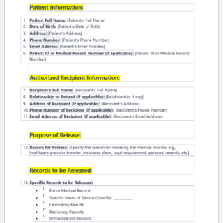 Medical record release form template