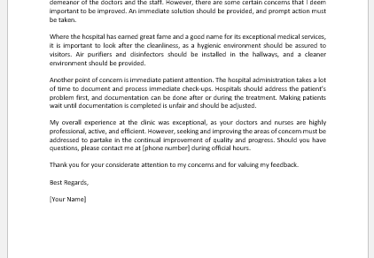 Patient Constructive Feedback Letter for Quality Care Improvement