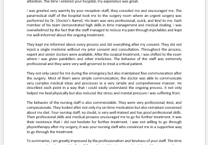 Patient feedback letter