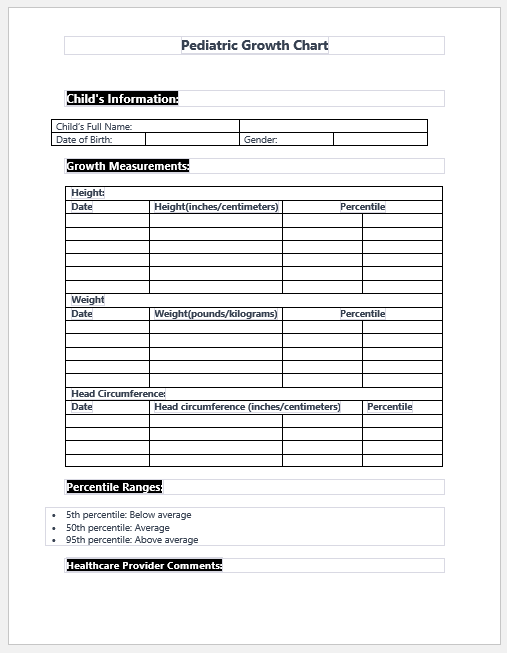 Pediatric Growth Chart Template