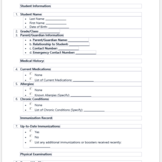 Physical Examination Form for Student