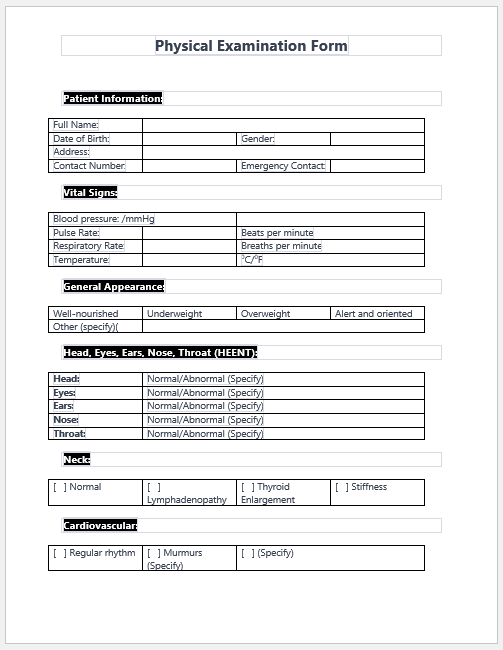 Physical Examination Form