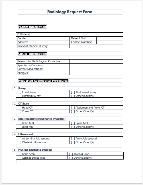 Radiology Request Form