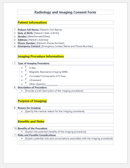 Radiology and Imaging Consent Form