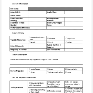 Seizure Action Plan Form Template for Word