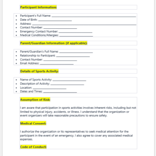 Sports Participation Consent Form