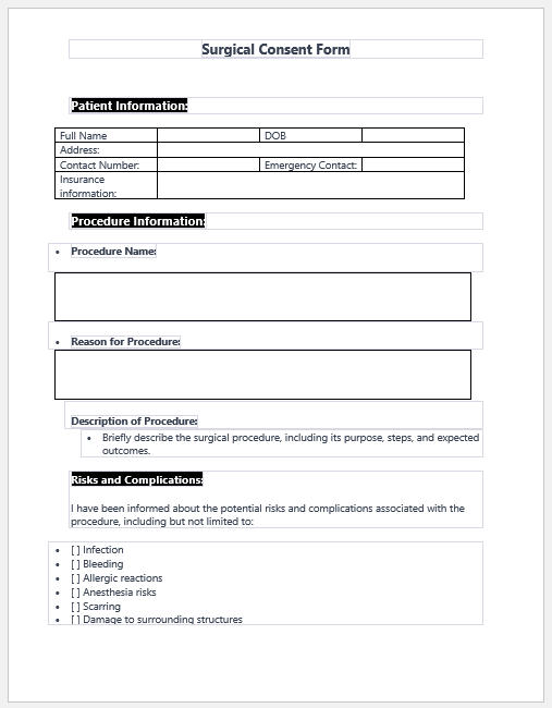 Surgical consent form template