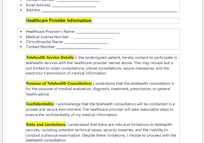 Telehealth Consent Form