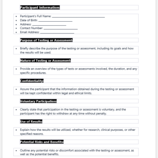 Testing or Assessment Consent Form