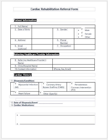 Cardiac Rehabilitation Referral Form