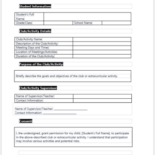 Club or Extracurricular Activity Consent Form