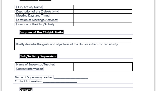 Club or Extracurricular Activity Consent Form