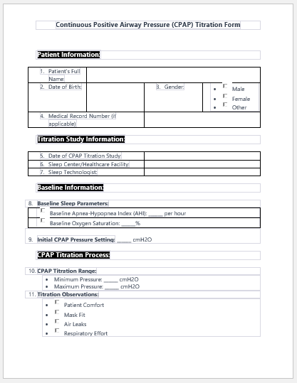 Continuous Positive Airway Pressure (CPAP) Titration Form