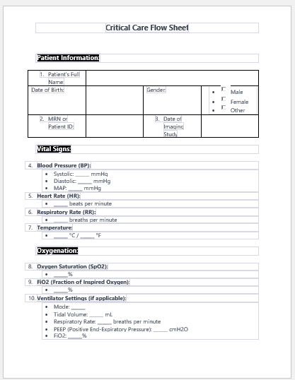 Critical Care Flow Sheet