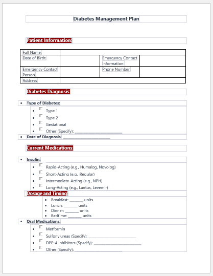 Diabetes Management Plan