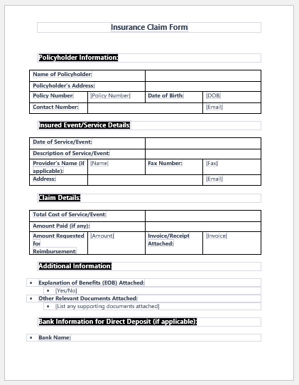 Insurance Claim Form