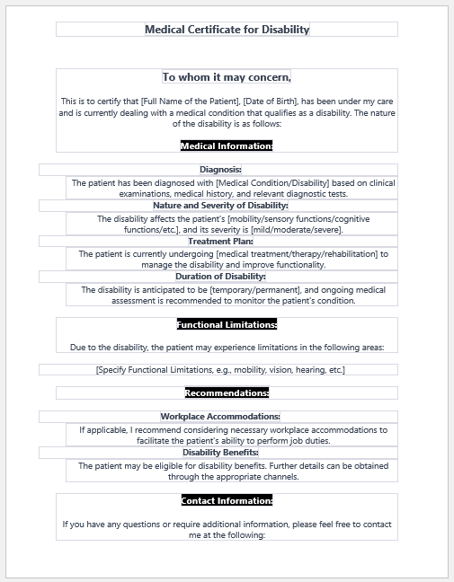 Medical Certificate for Disability