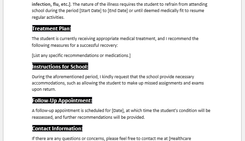 Medical Certificate for School Leave