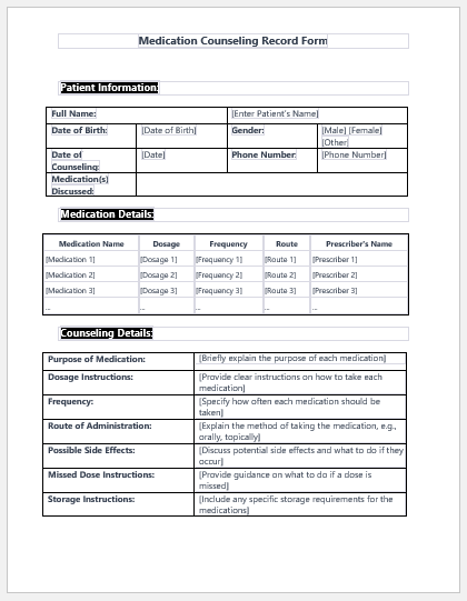 Medication Counseling Record Form