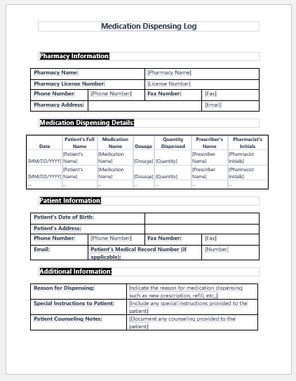 Medication Dispensing Log