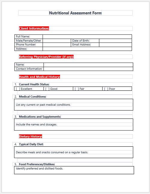 Nutritional Assessment Form