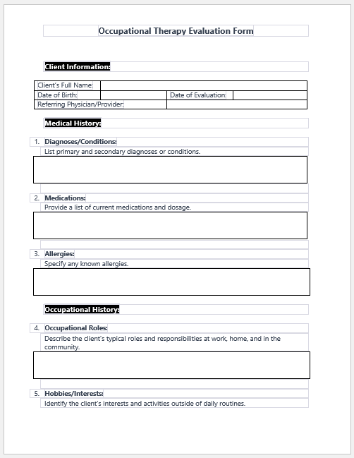 Occupational Therapy Evaluation Form