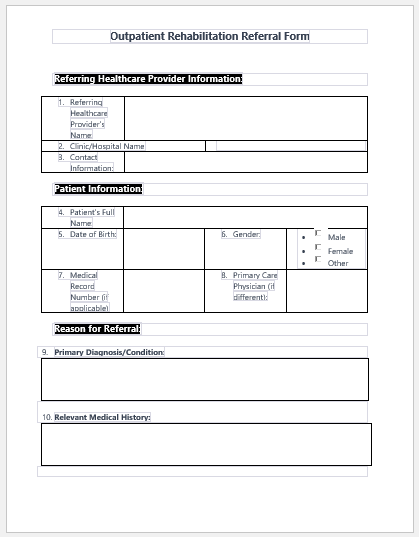 Outpatient Rehabilitation Referral Form