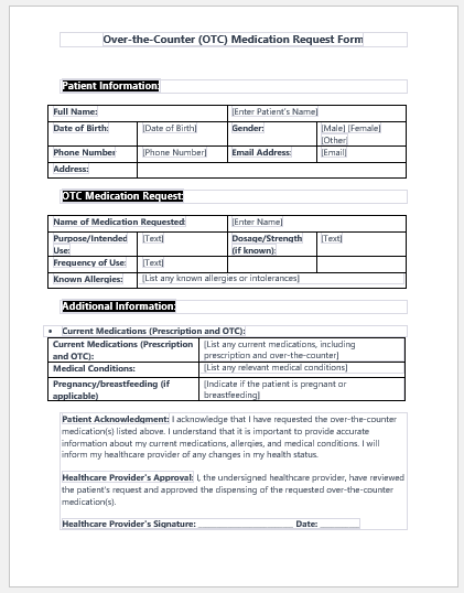 Over-the-Counter (OTC) Medication Request Form