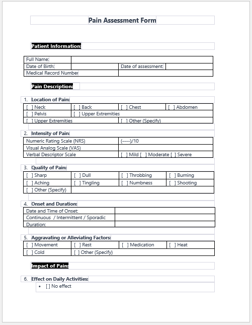 Pain Assessment Form