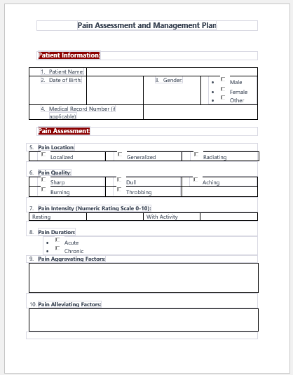 Pain Assessment and Management Plan