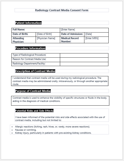 Radiology Contrast Media Consent Form