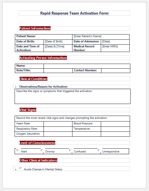 Rapid Response Team Activation Form