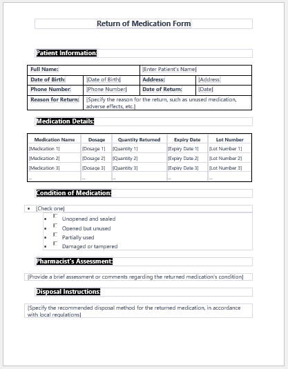 Return of Medication Form