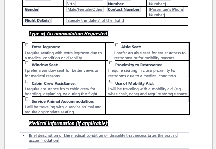 Seating Accommodation Request Form