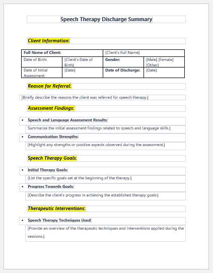 Speech Therapy Discharge Summary