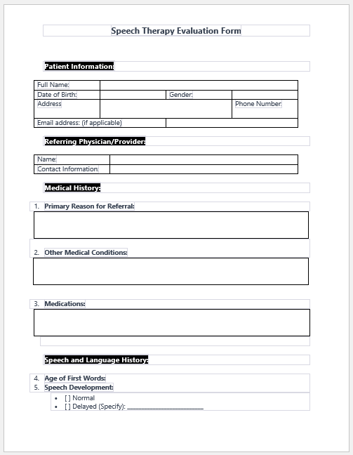 Speech Therapy Evaluation Form