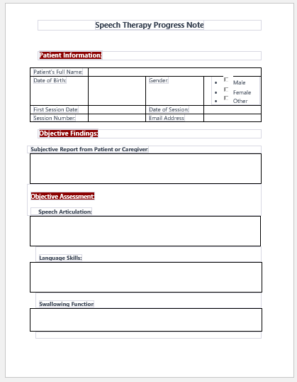 Speech Therapy Progress Note