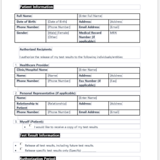 Test Result Release Authorization Form