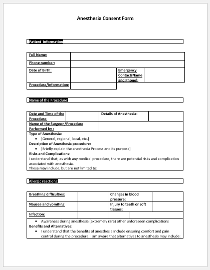 Anesthesia Consent Form